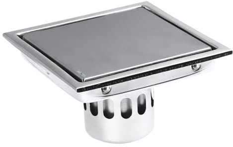 6 Inch Square Shower Drain, Stainless Steel Shower Floor Drain with Flange, Removable Tile Insert Grate & Hair Catcher, Bathroom Floor Drain Strainer for Home, Bathroom, Kitchen