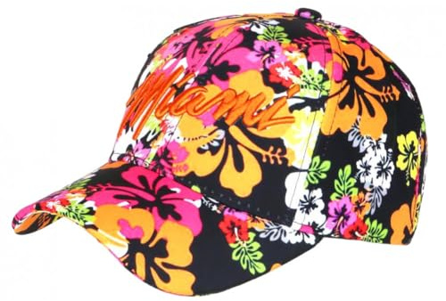 Miami Cap Orange und Schwarz mit Blumen Fashion Bali Baseball – Größe: Einheitsgröße – Farbe: Orange – Unisex, Orange, Einheitsgröße