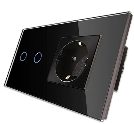 PULSAR Touch Lichtschalter/Steckdose Unterputz 2-Fach Schwarz Glas | PULSAR Touch Lichtschalter/Steckdose Unterputz 2-Fach Schwarz Glas, Serienschalter 230V ohne Neutralleiter