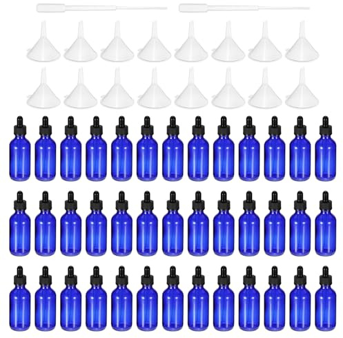 PATIKIL 60ml Glas Pipettenflasche 120 Stück Dichte Augentropfer Ätherische Öle testen Flüssigkeitsbehälter Mit Pipetten Trichter Für Aufbewahrung Zuhause Reisen Blau