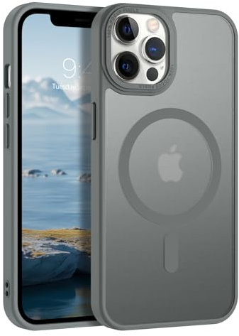 VENINGO Hülle für iPhone 12/12 Pro 6,1 Zoll Kompatibel mit MagSafe stoßfeste Handyhülle, matt durchscheinend, 360 Grad Rundumschutz, Anti-Kratzer und Anti-Fingerabdrücke, Grau