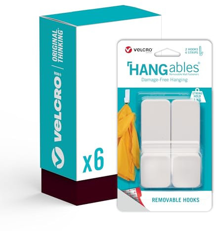 VELCRO Brand - HANGables Removable Medium Hooks - 12 x Hooks - Damage Free Hanging - Holds 1kg per Hook - Perfect for Towels, Jackets, Home Décor & More.