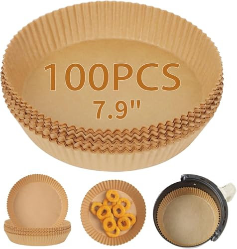 Ciusdkler 100PCS Air Fryer Disposable Paper Liner, Air Fryer Liners for Ninja, 7.9 inch Round Non-Stick Air Fryer Paper Liners for Cooking, Baking or Roasting