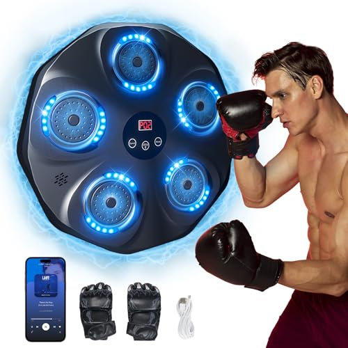 FTJKGH Music Boxing Machine, LED Licht Box Wand mit Musik Box Maschine mit Boxhandschuh, 9 Geschwindigkeitsmodi & Zählmodus Musik Power Boxing Boxautomat, Bluetooth Musical Boxmaschine für Kinder