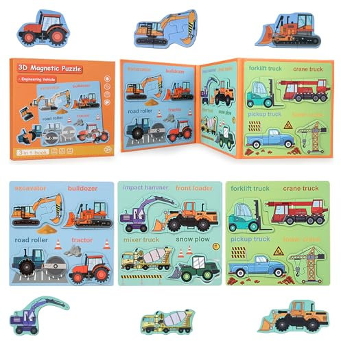 GOGOLAN Magnetische Puzzles für Kinder 3-5, 41 PcsToddler Puzzles Plane Aktivitäten für Kleinkinder, Learning Magnet Geschenk für Road Trip (Bauwagen)