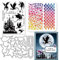 GLOBLELAND Klarer Stempel Mit Drachenschloss Flamme Drachenrahmen Stanzform Drachenschuppen Hintergrund PET Farbe Bastelvorlage Schablonen Set Für Die Kartengestaltung DIY Prägung Scrapbooking
