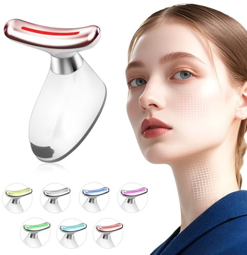 KIMTAR Gesichtsmassagegerät Gegen Falten, Gesicht Schönheit Gerät 7 Farben, Rotlichtlampe Gesicht 40±2℃ Wärme Massagegerät, 3 Modi Face Massager für Hautstraffung Lifting,Verbesserung,Straffung