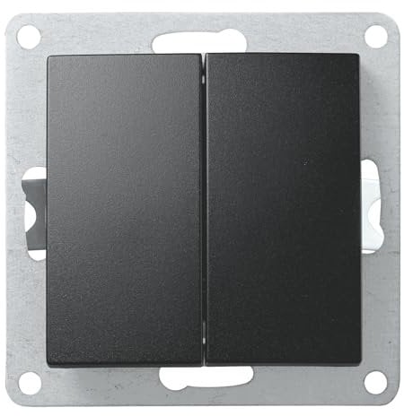 McPower Taster 2-fach | Flair | 10A Unterputztaster zweifach 250V ein aus Tastschalter mit Schraubklemmen Anschluss, schwarz matt