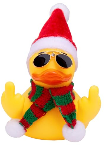 Mwmoeen Weihnachts Gummi Ente Auto Dekoration, Niedliche Gummi Ente Auto Armaturenbrett Ornament mit Weihnachtsmütze, Schal und Sonnenbrille, Passend für Auto, Büro, Haus Dekoration, 7cm