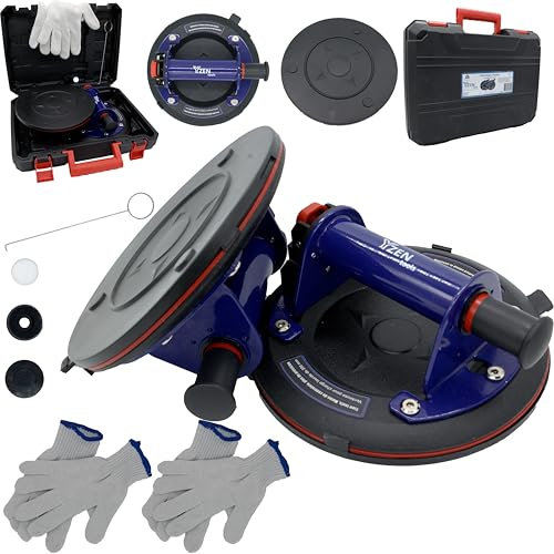 Ventouse carrelage x2-460 KG Poignée métallique anti-dérapante - Ventouse professionnelle puissante pouvant supporter 460 KG avec gants et valve de remplacement - Levage de vitre, céramique - 200mm