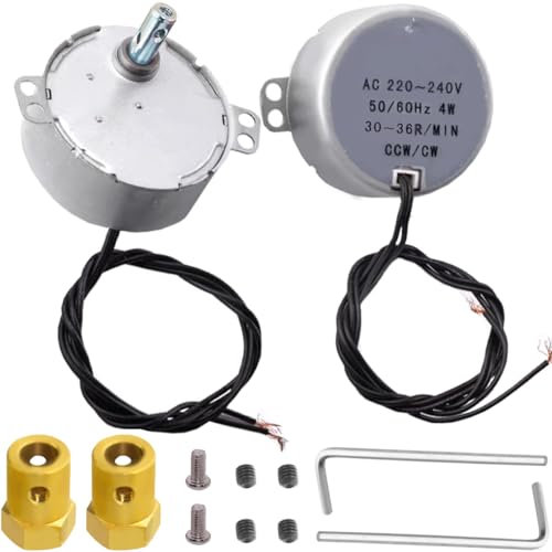 JYUDAUFU 2 Pcs TYC50 Synchronous Motor 30-36RPM AC220~240V 4W CW/CCW 50/60Hz Rotary Dual Hole Shaft Magnet Motor with 7mm Flexible Coupling Connector, for Microwave Turntable/Heater/DIY/Cup Turner