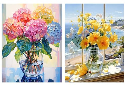 Hongyrjy 2 Stück Diamond Painting Erwachsene-Blumen Diamant Painting Bilder,5D Diamend Painting Blumen Bilder als für Geschenk Zuhause Wanddekoration 12x16inch