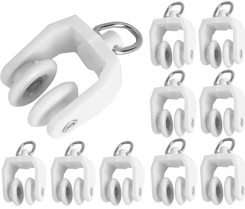 Rotoli per tende, 50 pezzi, colore bianco, in plastica con ganci, per tende con ruote gemellate, per finestre della tenda da doccia Curtain Track Rollers