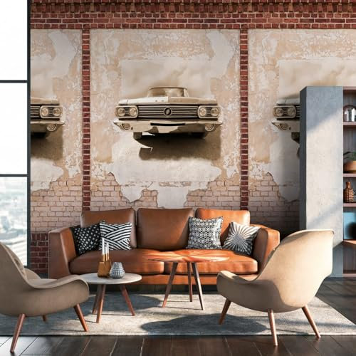 Photo Wallpaper Profhome 392431-GU hot Embossed Non-Woven Wallpaper Smooth Brick Look matt Brown Beige red Cream 1.59 m x 2.8 m