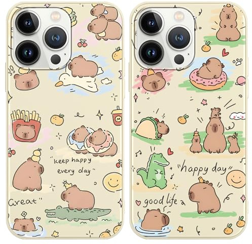 Yimctoie [2 Stück Anime Handyhülle für Apple iPhone 11 6.1 Hülle, Schutzhülle mit Aesthetic Capybara Muster Cover Niedlich Cartoon Weich TPU Silikon Stoßfest Kratzfest Case, Play