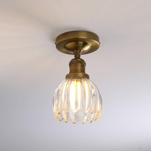 Pathson Industrie Semi-affleurant Plafonnier, Éclairage de Plafond à Abat-jour en Verre Tulipes, pour Salon, Couloir, Porche, Chambre (Laiton Antique)