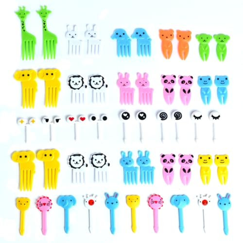 OHREN 50 Pezzi Mini Forchette per Frutta con Design Animale, Riutilizzabili e Sicure per Bambini, Decorazioni per Feste e Dessert, Colori Vivaci