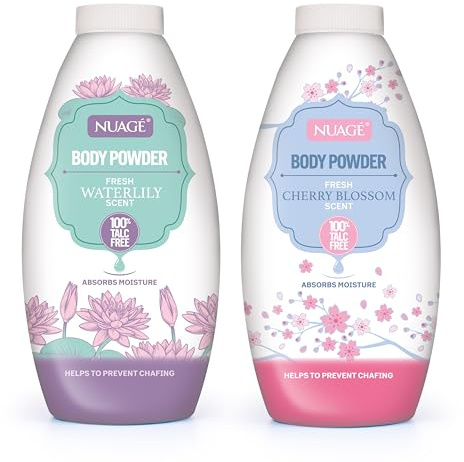 Nuage Body Powder Set - Talc-Free, Cherry Blossom and Water Lily Scents, Anti-Chafing and Moisture Absorbing - 2 Pack