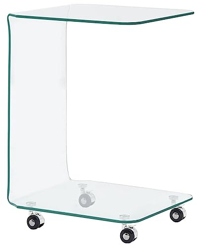 WEMYUFURN Table basse minimaliste en verre de sécurité trempé avec 4 roulettes, table d'appoint intemporelle pour intérieur moderne