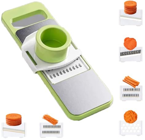 Vegetable Chopper, Salad Chopper with 6 Blades Multi-Functional, Adjustable Onion Dicer Fitted with A Hand Guard, Stainless Steel Veg Chopper and Dicer, Kitchen Tools & Gadgets (Green)