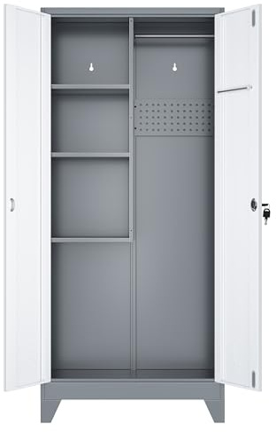 LyAosdFu 61 Metal Storage Cabinet with Lockable Doors, Cleaning Supply Cabinet with Pegboard and Hanging Rod. Garage Tool Storage Cabinets for Home, Laundry, Office, Home Kitchen Utility Cabinet