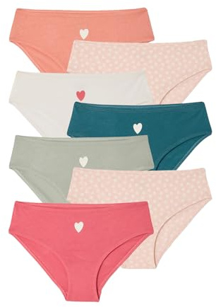 Vertbaudet 7er-Pack Slips mit Herzmotiv, Bio-Baumwolle Mädchen Basic