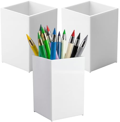 3 st vita akrylpennhållare, akrylpennhållare, penselhållare, pennkoppar | Pennfodral, penselarrangör, penselhållare för kontor, skola, hushållsartiklar eller kök (6,5 x 6,5 x 10 cm)