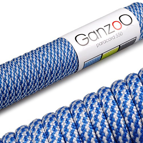 Ganzoo Paracord 550 Seil, Nylon-Polyester, 4mm, Typ 3, 30 Meter, 7 Kernstränge, Outdoor-Schnur, Allzweck-Seil, Hundehalsband, Hundeleine, Armband knüpfen, Camping, Survival - blau weiß