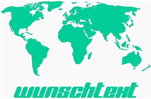 Samunshi® Weltkarte mit Wunschtext Aufkleber in 4 Größen und 25 Farben (30x20cm türkis)