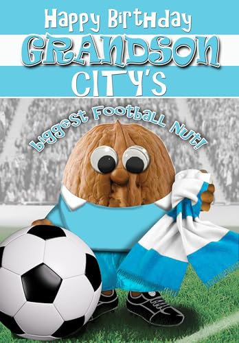Man City Birthday Card For Grandson - Football Nut - PERSONALISED Option with NAME and/or AGE - POSTED SAME DAY - FULL COLOUR INSIDE