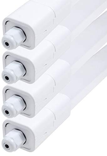 proventa® Slimeline-Feuchtraumleuchte IP65 mit integriertem LED-Leuchtmittel, 4 Stück, 150 cm, 25W, 2.750 Lumen, 4.000 K, Kunststoff weiß