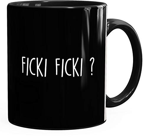 MoonWorks® Kaffee-Tasse mit Spruch Ficki Ficki? Motiv lustig Ironie Kaffeebecher schwarz unisize