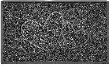 Nicoman Double Heart Embossed Shape Door Mat Dirt Trapper PVC Spaghetti Mat Washable Quick Drying Barrier Doormat-Dark Grey (Watertight Rubber-Back)-Medium (75x44cm)