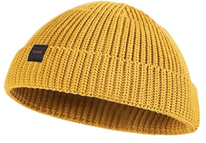 DASMINI Fischer-Beanie-Mütze für Herren und Damen, Strickmütze, Totenkopfmütze, Uhrenkappe, Frühling, Herbst, Winter, warm, Kurze Hüte, (Baumwolle)-Senf-M, 7/7 1/4