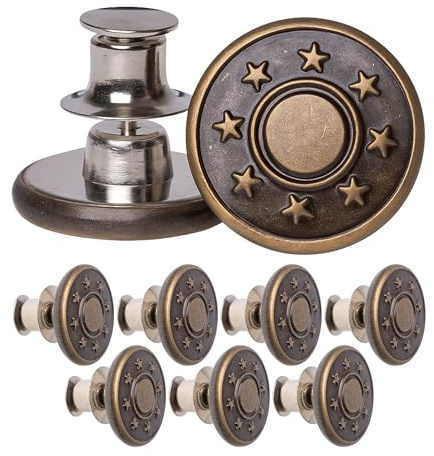 Verstellbare Hosen Ersatz Knöpfe, 8 Pack, Ø 17 mm Messing Jeansknöpfe, Bronze-farben, Hosenbund jederzeit einstellbar, Hose enger weiter machen, Jeansknopf stecken, Jeans Knopf mit Pin, Hosenknöpfe