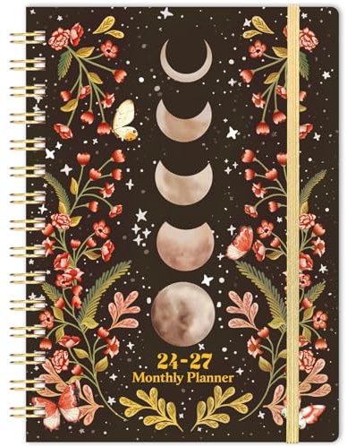 Bushypushy Monatsplaner/Kalender 2024-2027 - 3 Jahre Monatsplaner 2024-2027, Juli 2024 - Juni 2027, 21,3 x 16,0 cm, 36 Monatsplaner, Innentasche - Mond