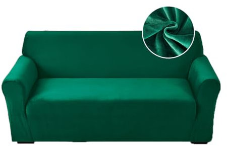 Highdi Stretch Sofabezug 2 Sitzer, Samt Élégant Waschbare Haustier-Sofa-Möbelbezüge Couchhusse Elastisch Weich Sofahusse für Wohnzimmer (dunkelgrün,2 Sitzer)