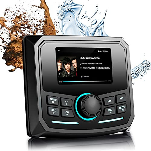 Powersport Stereo - Premium Powersport Audio mit bunter LED-Hintergrundbeleuchtung - 4 x 45W für Boot, ATV, UTV, Spa - AM/FM Radio, Rückfahrkamera kompatibel