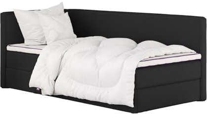 mybed. Boxspringbett Einzelbett Mitto Conti Twin Linke Seite Polsterbett mit Bettkasten Schwarz 7-Zonen Taschenmatratze H4 120x200 und Topper Jugendbett Kinderbett