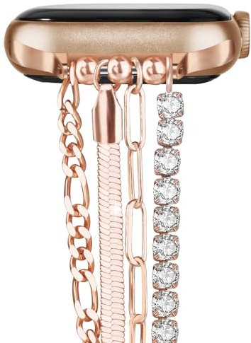 VISOOM Kompatibel für Apple Watch Armband 38mm 40mm 41mm, Frauen Dressy Kette Slim Metallarmband für iWatch Bänder Serie 9 8 7 6 5 4 3 2 1 SE SE2 Bling Schmuck Ersatz Armbänder,Rose Gold