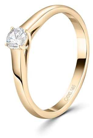 EDELIND 585 Verlobungsring Damen Goldener Solitär Diamant Ring 0,20Ct Ø56 585/14 K Gelbgold Echtgold Stilvolles Geschenk für Frauen mit Geschenkbox