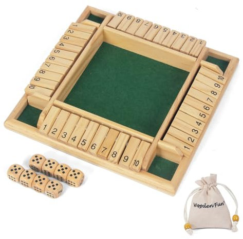 WOODENFUN 2-4 Spieler Shut The Box Spiel mit 8 Würfel Holz Brettspiel Wooden Table Party Spiel Würfelspiel Mathespiele für Kinder und Erwachsene