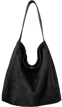 Gluckstar Handtasche Damen Groß, Hobo Tasche Damen Künstliche Wildleder,Shopper mit Magnetverschluss, Elegante Tasche für Frauen, Modische Schultertasche (Schwarz)