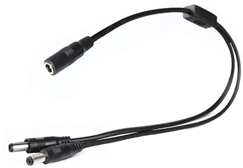 Beiyan DC Power Verlängerungskabel, 1-auf-2-Wege-DC-Stromverteilerkabel, Stecker 5.5mm x 2.1mm, Unterstützt DC 5V 6V 9V 12V 24V für Überwachungskameras, LED Streifen, CCTV-Kamera Power, 45cm