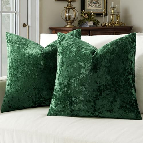 MIULEE 2er Set Kissenbezug 40x40cm Eisblume Samt Sofakissen Dunkelgrün | Zierkissen Eisblume Dekokissen Weich und Kuschelig Kissenbezüge Kuschelkissen für Wohnzimmer