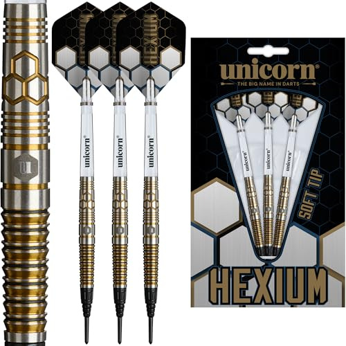 Unicorn Hexium 90% Tungsten Black Bomb/Spring Onion Front-Loaded Barrels mit Goldringen | Soft Tip Darts Set | Epic Points | 21g, 22g oder 23g (Gold, 23g)