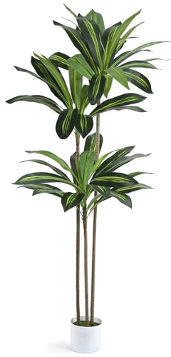 Artificial Dracaena Tree 5FT Fake Plant with Black Small Planter Faux Silk Tall Floor Plant in Pot Artificial Tree for Home Office Living Room Decor Indoor