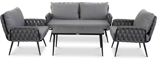 Greemotion Lounge-Set Madeira, Anthrazit/Grau, 4-teilig, Aluminium | Set aus 1x 2-Sitzer, 2x Sessel, mit Sitzkissen für Terrasse, Balkon und Garten