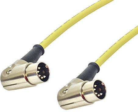 Angled 5 Pin Din Midi Lead. Pedal Board Cord, Keyboard, Synth, Foot Switch Cable (5m, Yellow)
