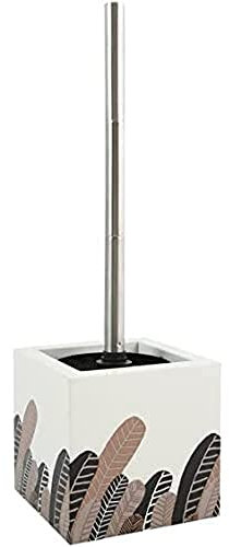 MSV Brosse WC avec support MDF & Acier INOX Motifs PLUMAS Vintage